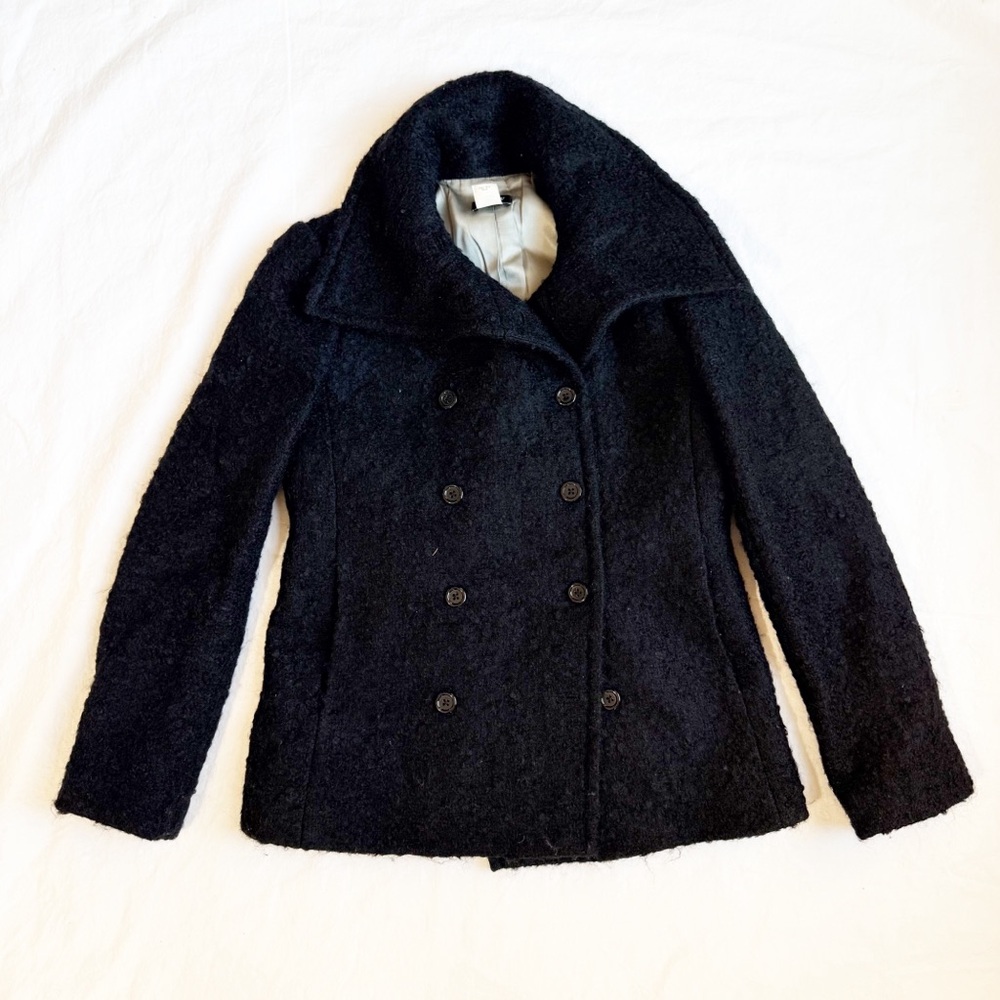 J.Crew Womens Black Wool-Blend Double-Breasted Peacoat Size 4